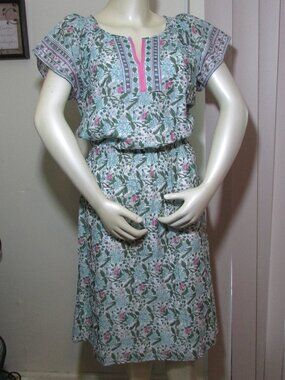 Talbots Cotton Floral Dress Shirt Style Green & Blue